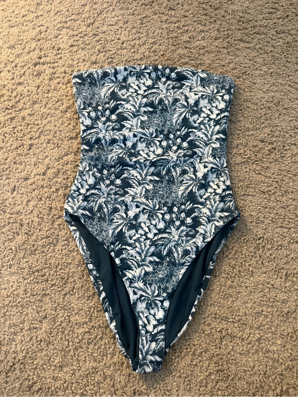 Onia teal and White Floral Strapless One-Piece